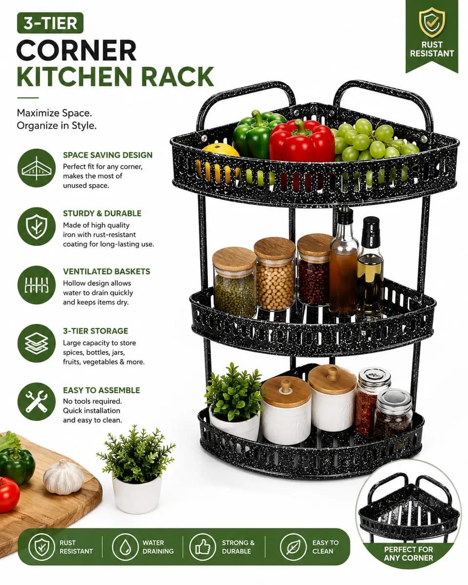 3 Layers Corner Shelf Organizer