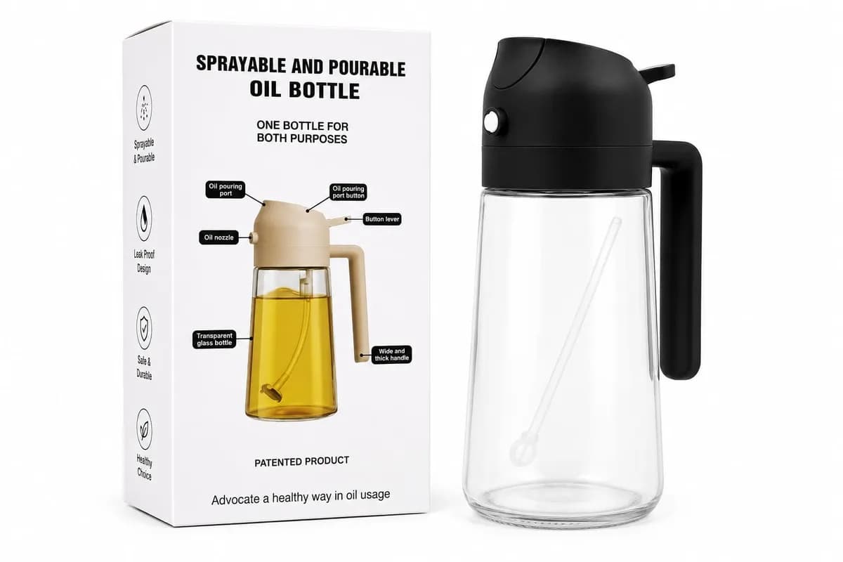 Sprayable & Pourable Oil Bottle One Bottle For Both Purposes