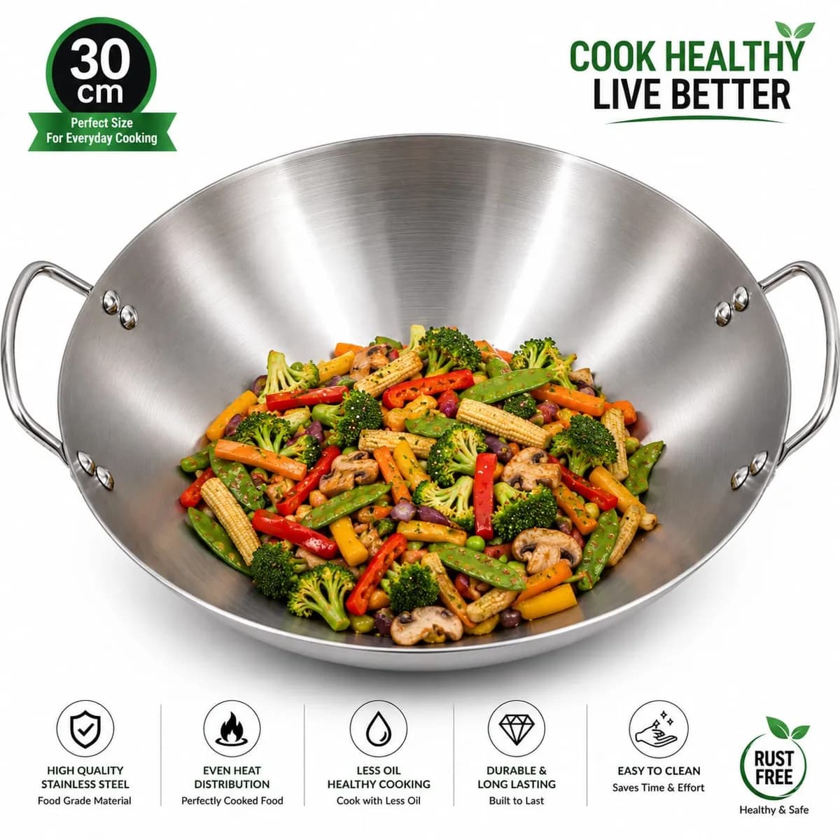 Original Stainless Steel 30cm Korai/wok