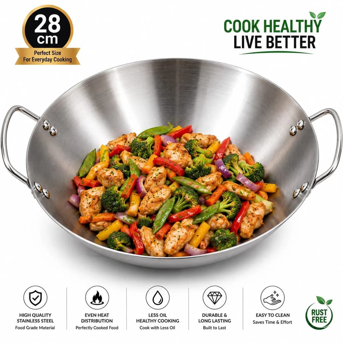 Stainless steel 28cm korai/wok high quality