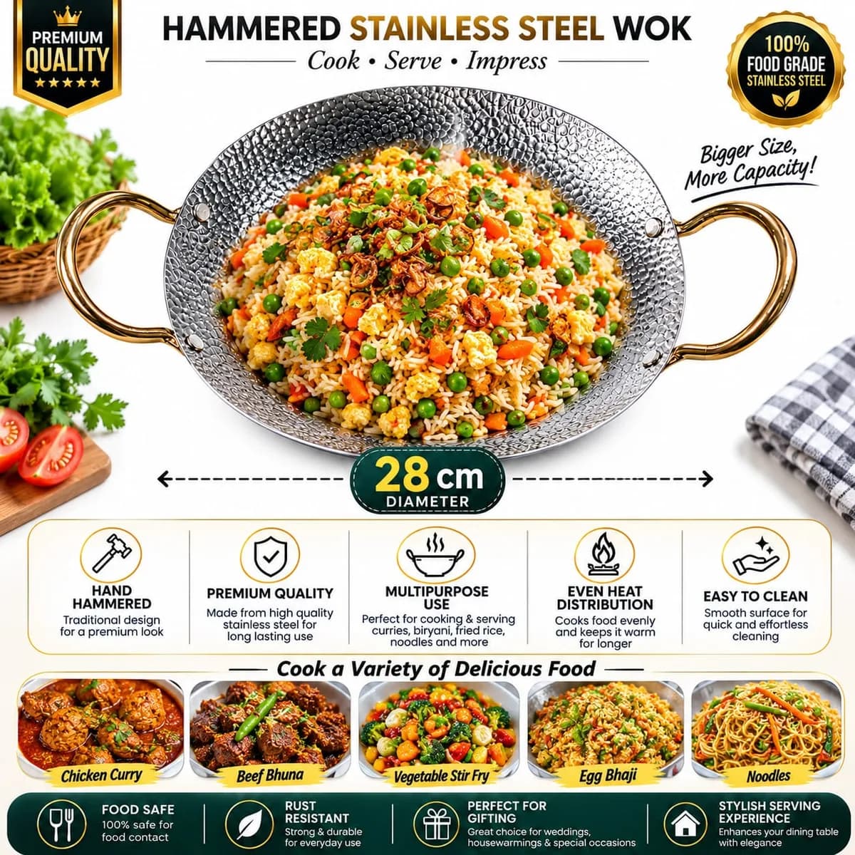 Hammered Design 28cm Cooking Korai/Wok